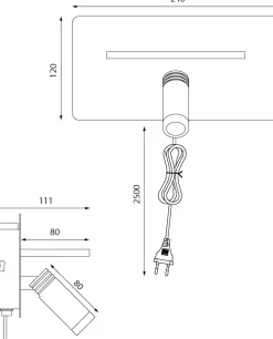 Cargador vegglampe med trådløs lader og USB - Svart