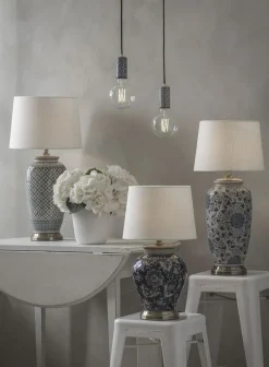 Li jing bordlampe - h49 hvit/blå blomstrete