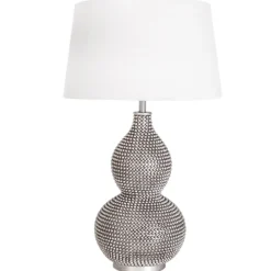 Lofty bordlampe - satengfot m/hvit skjerm