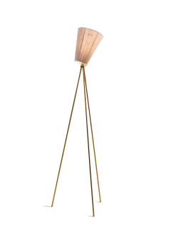 Oslo Wood gulvlampe gull med skjerm