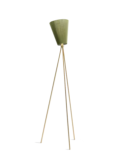 Oslo Wood gulvlampe gull med skjerm