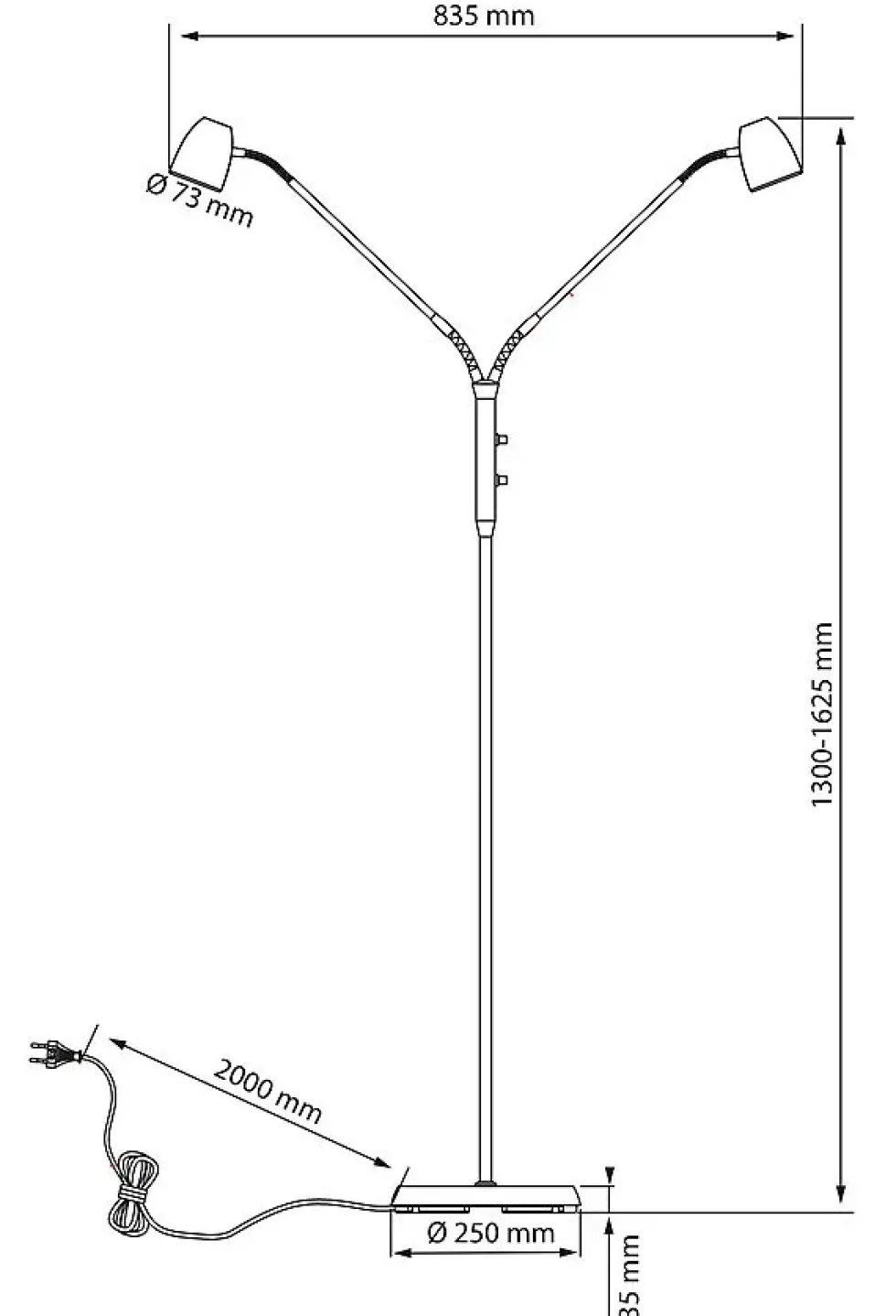 Sandnes gulvlampe - 2 lys m/separat dimmer